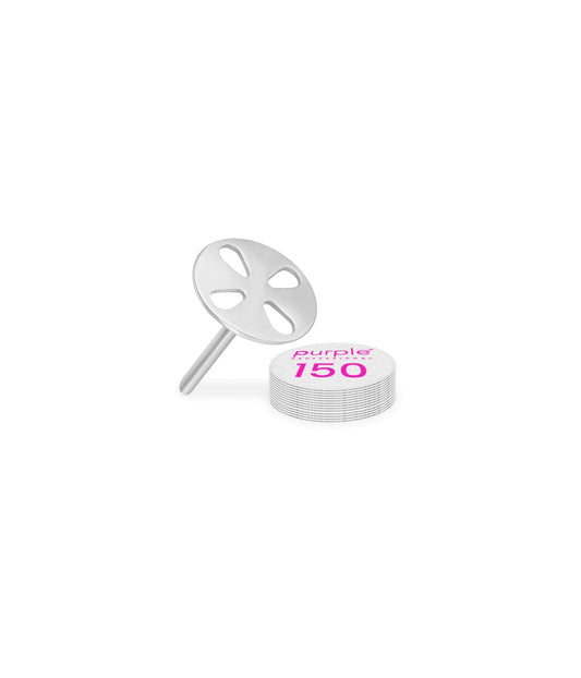 Base métallique de 20 mm pour pédicures + 50 recharges grain 150 - P3055