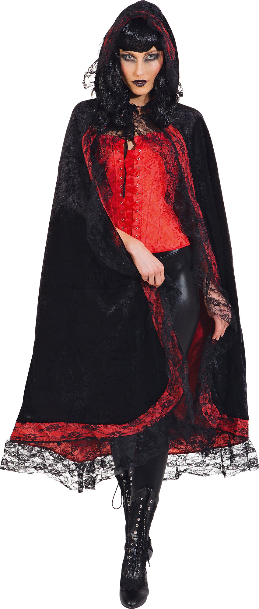 Cape en dentelle noir-rouge