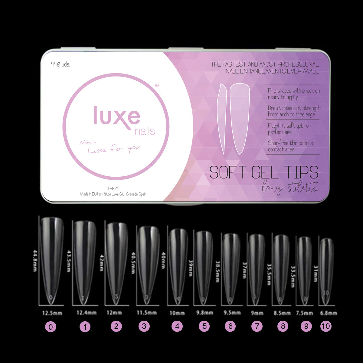 Soft gel Tips Long Stiletto (440 uds.)
